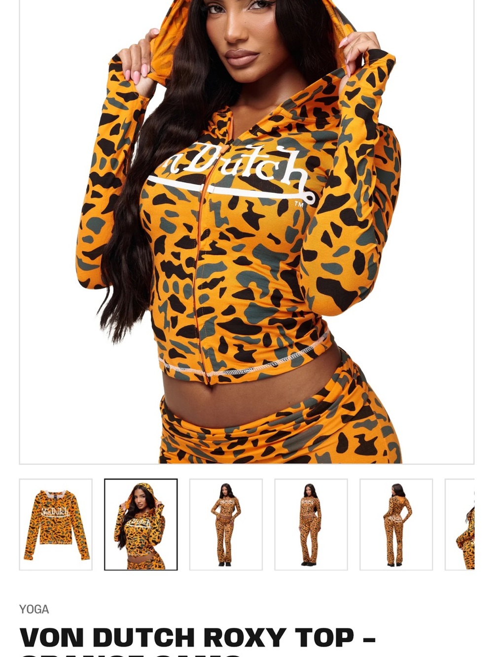 Von Dutch Orange Leopard Print Zip-Up Hoodie